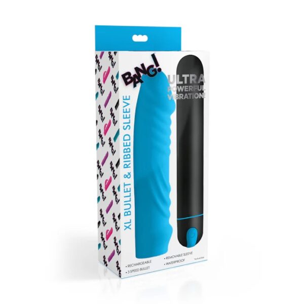 BG XL Bullet & Ribbed Silicone Sleeve – Blue